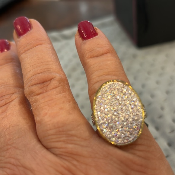 Magnificent Cubic Zirconia Pavé Oval Gold Vermeil sz 7 or Sterling Silver sz 6 - Picture 5 of 11